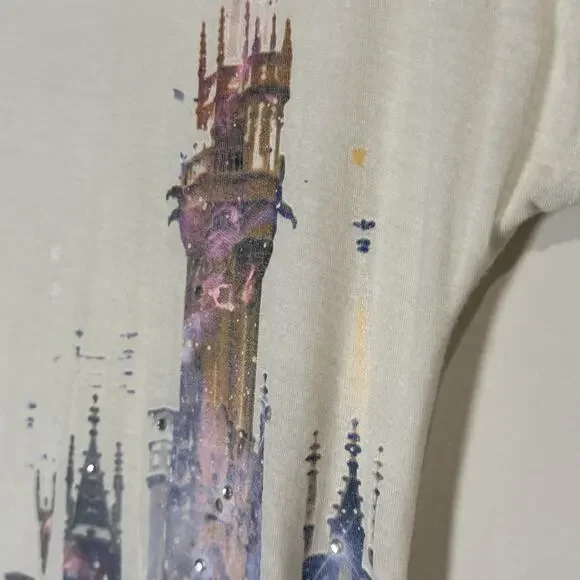 Disney Parks 2017 Cinderella Castle Graphic Tee Rhinestones Women’s Small USA - Picture 4 of 13